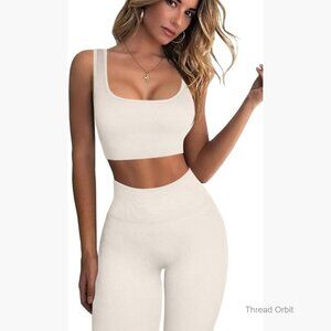 Seamless Ribbed Sports Bra High Waist Leggings Set 2 Piece Workout Outfit